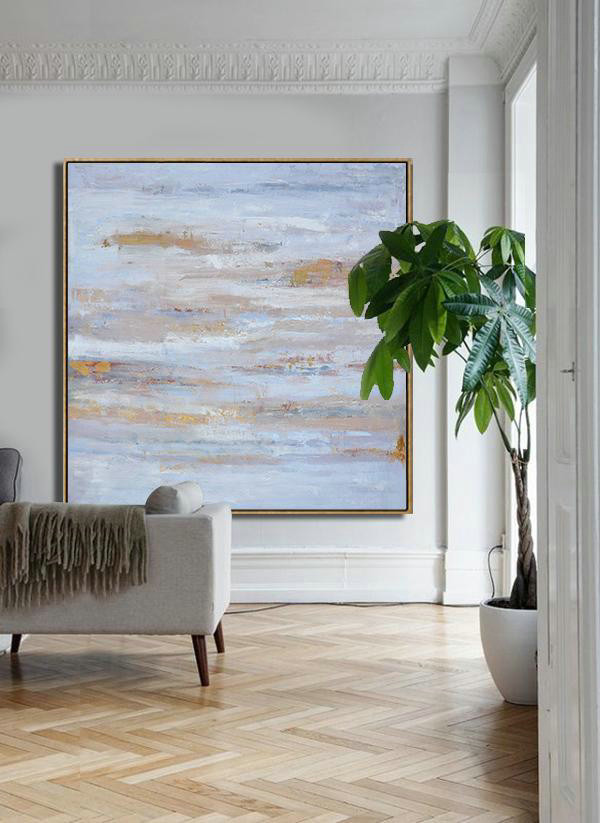 Extra Large 72" Acrylic Painting,Oversized Contemporary Oil Painting,Acrylic Painting On Canvas,Sky Blue,Gray,White.etc